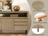 U_Style 60" 3-Door Sideboard with 3 Drawers - Modern Solid Ash Veneer MDF Sideboard, Semi-Open Shelf N711P289141O