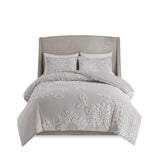 Full/Queen 3 Piece Tufted Cotton Chenille Floral Duvet Cover Set B035129184
