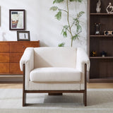 ZUN 34" Mid-Century Modern Accent Chair with White Fabric, Deep Cushions, and Wide Armrests – Ideal for N767P210787E