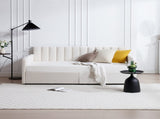 Flora Upholstered Daybed with 2 Drawers, Twin, Ivory Velvet, Ribbed Tufted Backrest, Daybed in B083P156245