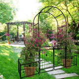 Metal Garden Arch with Gate 79.5'' Wide x 86.6'' High Climbing Plants Support Rose Arch Outdoor W158681132