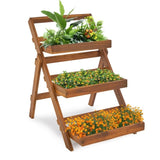 ZUN 3-Tier Acacia Wood Plant Stand, Foldable Compact Indoor/Outdoor Display Rack for Plants and 65336558