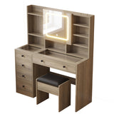 9262 gray particle board, tempered glass tabletop, linen finish, 5-drawer dressing table set with 82967963