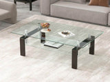 Tempered Clear Glass Coffee Table, 2-Layers Coffee Table Living Room Center Table 100x55x45 W1718P508639