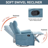 Heat Massage Manual Recliner Chair with Rocker and Swivel in Fabric for Living Room, Blue W1803P251883