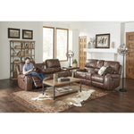 ZUN Achern Brown Leather-Air Nailhead Manual Reclining Sofa and Loveseat with Storage Console and USB T2574P198807