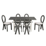 ZUN Modern 7-Piece Dining Table Set with Trestle Dining Table and 6 Upholstered Dining Chairs, Compact 81102333