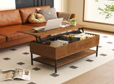 Lift Top Coffee Table 39.4 Inch Rectangle, Farmhouse Style with Hidden Storage & Lower Shelf, Sturdy T2398P411963