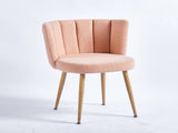 Modern beige dining chair with iron tube wood color legs, shorthair cushions and W23461124