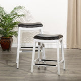 30" Bar Stool, White Finish, Black Leather Seat B04682772