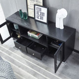 Wood TV stand Media Console with Storage Cabinet for Living Room, Bedroom, Black- Wood Grain Finish W965P156184