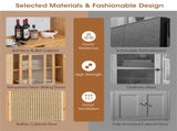69-Inch Bamboo Kitchen Cabinet with Tempered Glass Doors, Extra Storage Space & Anti-Tilting Design 80255442