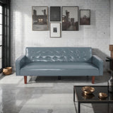 ZUN Grey Convertible Double Folding Living Room Sofa Bed, PU Leather, Tufted Buttons,Removable Wooden 63596474