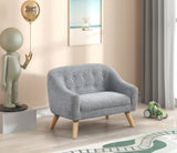 Amelia 28"W Gray Chenille Kids Sofa with Tufted Back and Wooden Legs B061P236764