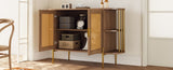 TREXM 2-Door Elegant Curved Dining Cabinet with Gold Trim and Woven Rattan Doors for Dining Room N715P172740E