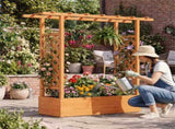 Fir Wood Raised Garden Bed with Side Trellis, 109.2235.56114.30 cm Planter Box with Drainage 88794081