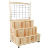 3-Tiers Raised Garden Bed with Trellis, 53" H Vertical Planter Box with Wheels & Back Storage Area, 60947076