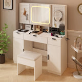 ZUN Large Vanity Table Set with LED Lighted Mirror and 2 DIY Pegboards, 5 Hooks, Vanity Desk with 20626149