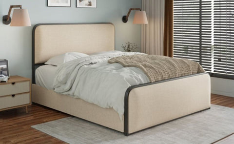 ZUN Modern Metal Bed Frame with Curved Upholstered Headboard and Footboard Bed with 4 Storage Drawers, WF319296AAA