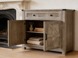 Washed Wood Farmhouse Barn-Door Storage Cabinet, Coffee Bar Buffet Sideboard with 42973296