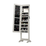 Standing Jewelry Cabinet Armoire with Full Length Mirror, Lockable Storage Cabinet, Interior Mirror, W3406P340443
