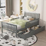 Twin Size Wood Platform Bed with Guardrails on Both Sides and Two Storage Drawers, Gray N733P172696E