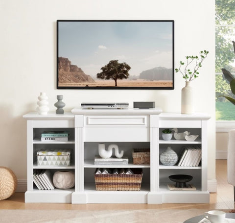 ZUN Media Console Table with Large Storage Cabinet, Modern TV Media Entertaionment Stand, White, W1758P252336