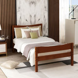 Twin Size Wood Platform Bed with Headboard and Wooden Slat Support WF191768AAD