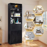 ZUN FCH 3-Layer 1 Drawer 2 Doors Double Z Shape Melamine Board 60*23.5*180cm Display Cabinet Black 55368679