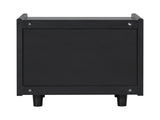 Black Nightstand with Rattan Detail, MDF Solid Wood, Modern Bedroom Storage, Open Shelf & Drawer, N770P374577B