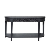 59.2in Black Carved Wooden Console Table with Lower Storage Shelf Tow Drawers Elegant Decorative W2729P270742