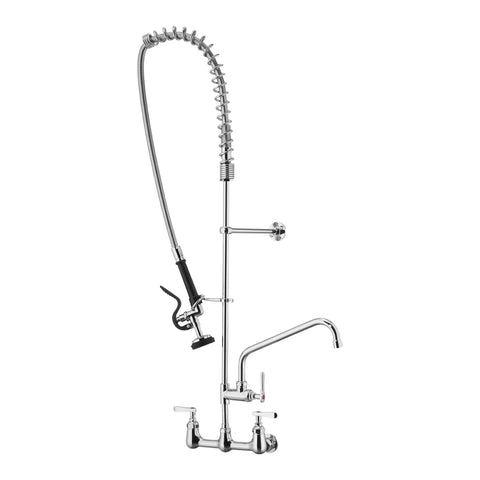 ZUN Commercial Kitchen Faucet, Pre-Rinse Sink Faucet with Pull Down Sprayer - Wall Mount Kitchen Faucet W1225P251060