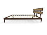 Dark walnut wood painted finish rattan and pine wood double headboard King size bed, Bohemian 01800575