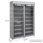 ZUN FCH Double Row 10-Tier Non-Woven Fabric Shoe Cabinet with Iron Pipes and Plastic Components, Gray 25457979