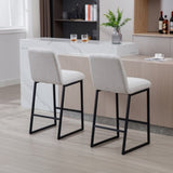 ZUN Low Bar Stools Set of 2 Bar Chairs for Living Room Party Room,Upholstered Linen Fabric W1439125958