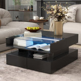 U-Can Lift-Top Coffee Table with 2 Drawers, Modern Square Coffee Table with Glass Top and High-Gloss N724P290043B