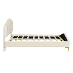 ZUN Queen Size Velvet Platform Bed with Thick Fabric, Stylish Stripe Decorated Bedboard and Elegant 00803623