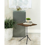 ZUN Dark Brown and Gunmetal Accent Table with Tripod Legs B062P153885