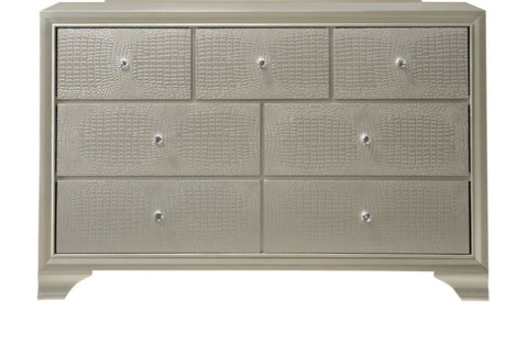 ZUN 1pc Modern Glam Style Champagne Finish Glam Seven Drawer Dresser Embossed Crocodile Pattern Wooden B011P217892