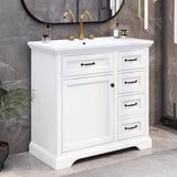 36" Bathroom Vanity with Sink, Ceramic Sink, 2 Tip-out Drawers, Soft Close Door Hinges, White N759P223021K