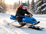 2-in-1 Kids Snow Racer Sled with Tow Rope, 30&deg Steering & Dual Foot Brakes Downhill Ski Sled, 92078190