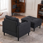 ZUN Dark Gray Upholstered Armchair Storage Ottoman Set - Comfortable Single Sofa with Cup Holders W1901P149126