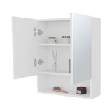 White Medicine Cabinet with Mirrored Doors and Open Storage B062P290240