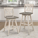 ZUN Counter Height Chairs Set of 2, White Gray 360-degree Swivel Chair Solid Rubberwood Kitchen Dining B011P194909