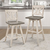 Counter Height Chairs Set of 2, White Gray 360-degree Swivel Chair Solid Rubberwood Kitchen Dining B011P194909