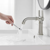 ZUN Industrial Pipe-Style Bathroom Faucet Brushed Nickel 2-Handle Vanity Mixer Tap Pop-Up Drain Included W1920P254956