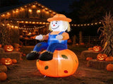 4 FT Inflatable Scarecrow Sitting on Pumpkin with LED Lights, Waterproof Polyester Fall Harvest 80338498