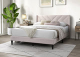 Elegant Modern Light Pink Velvet Upholstered Queen Size Bed Clean Lines Design Headboard 1pc B011P238935