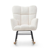 Rocking Chair Teddy Upholstered Glider Rocker Rocking Accent Chair Padded Seat with High Backrest W1117P220385