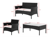 2pcs Arm Chairs 1pc Love Seat & Tempered Glass Coffee Table Rattan Sofa Set Black 36576251